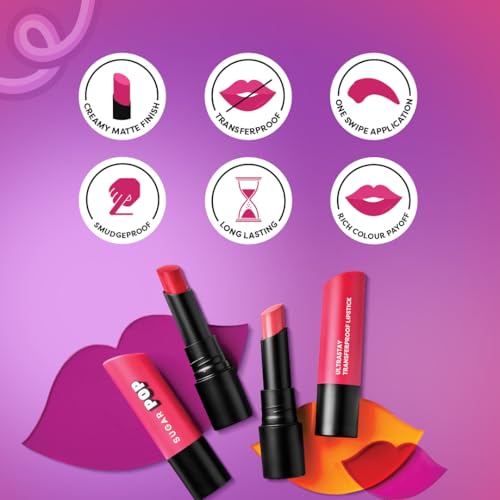 Image of SUGAR POP Ultrastay Matte Transferproof Pack of 3 - Bold Shades | Enriched with Vitamin E | Smooth Glide | Waterproof & Longlasting | 12gm