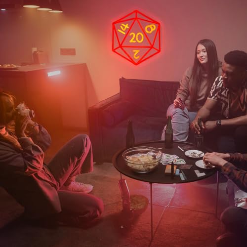Dice Neon Signs for Wall Decor,Cool Dimmable Dungeons and Dragons Dice Game LED Sign,13x11 inch USB Powered Dimmable Neon Light for Man Cave, Game Room, Bedroom, Party Decoration Gifts by DOCRAGI - Used condition - Image 7