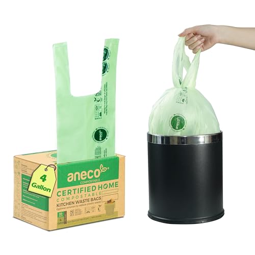 ANECO 4 Gallon Compostable Food Waste Bags with Handles 30 Count