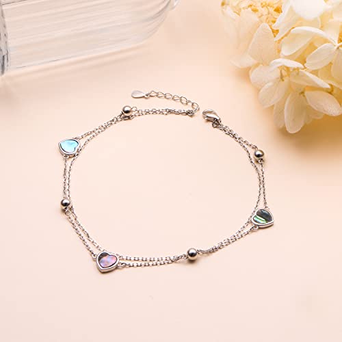 Image of Ladytree S925 Sterling Silver Boho Beach Double Layer Anklets Bracelet for Women Adjustable 9 to 11 inches
