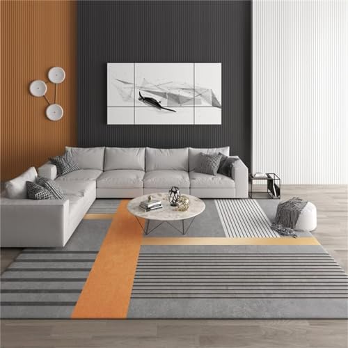Tapis de salon doux 200x250cm orange et gris à rayures - 2
