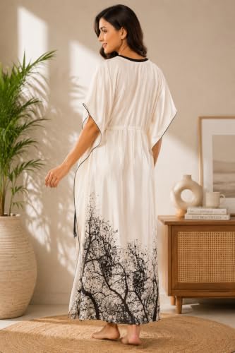 Image of Noty Women's Kaftan Nighty | Digital Print | Sarena Fabric | V Shaped Neck Nightwear | Nightdress for Girl