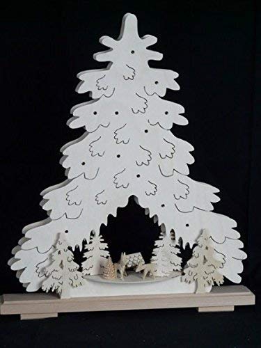Arche lumineuse sapin de Noël avec cerfs et mangeoire en bois de 36 x 43 cm