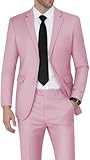 WEEN CHARM Men Suit Slim Fit 2 Piece Wedding Tuxedo Notch Lapel Groom Prom Party 2 Button Blazer Pants Suits Set Pink