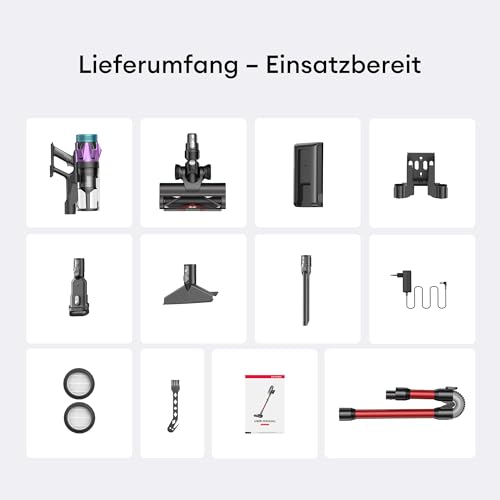 Ultenic Akku Staubsauger 55000Pa/600W/80Min, 1,6L Staubsauger Kabellos mit Multi-Zyklon-Filtration, Touchscreen, Anti-Tangle-Bürste, Wandladestation, Selbststehend，für Tierhaare/Teppiche/Hartböden,Rot