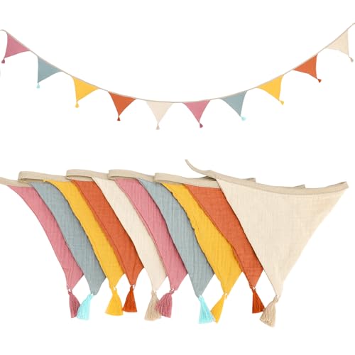 Xialvyu Guirnalda de banderines para habitación de los niños, muselina de doble cara, tela de algodón, guirnalda para decoración de pared, habitación de los niños, niñas, fiesta de jardín, cumpleaños,