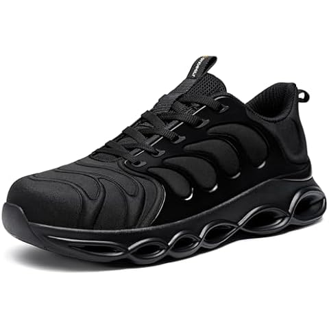 DYKHMILY Steel Toe Shoes for Men Steel Toe Sneakers Work Shoes Lightweight Comfortable Safety Shoes Cushion(10.5,Black) Cover