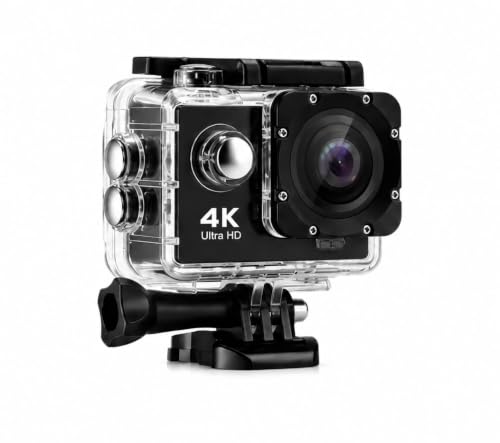 Image of 4K Ultra HD Action Camera with Waterproof Housing Case, Black | Wide-Angle Lens, Underwater Housing, Mountable Design, Sports & Adventure, Compact Body