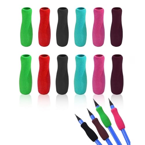 Image of 12Pcs Colour Special Supplies Foam Pencil Grips Soft Foam for Adults, Paint Brush Holder Ergonomic Open Slip Insert Pen Right Left-Handed Use for Drawing,Handwriting,Coloring Education and Crafts