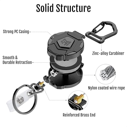 Image of MNGARISTA 8-Pack Retractable Keychain, Heavy Duty Carabiner Badge Holder, Tactical ID Badge Reel with 31.5 inch Steel Retractable Cord, 8.0 oz