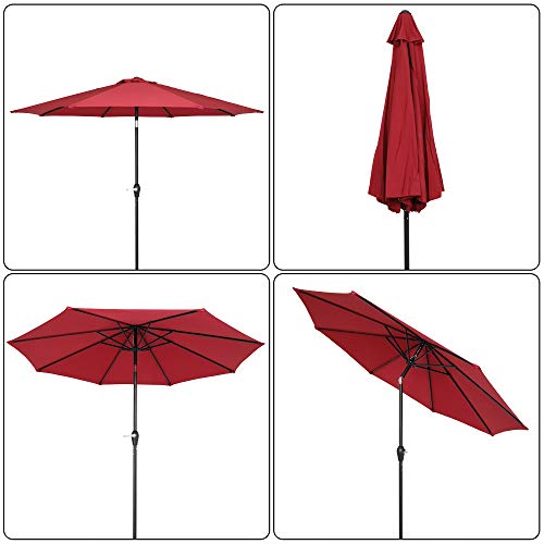 Moonhome 9' Aluminum Crank/Tilt Market Patio Umbrella,Patio Umbrella Outdoor Table Umbrella (Wine Red) -Baseis Not Included #TOP1