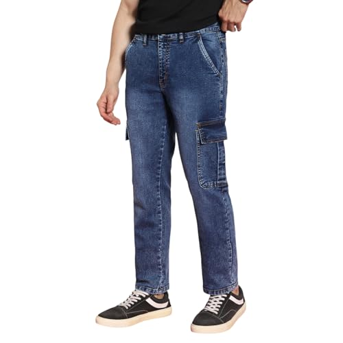 Image of Urbano Fashion Men's Regular Fit Washed Cargo Jeans with 6 Pockets Stretchable