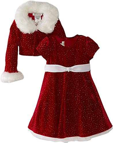 Bonnie Jean - Girls Christmas Dress Velvet Sparkle Dress with Jacket (Red, Size 12 Months)