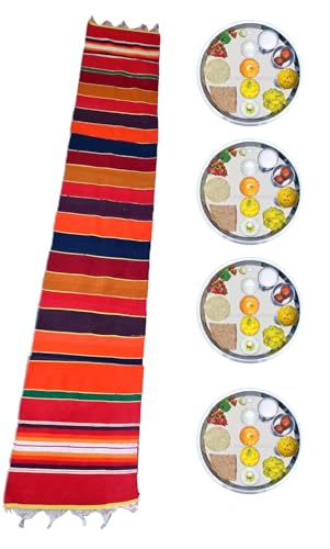 Image of Cottontal Pure Cotton Washable Reversible Dari Patti Dinning Patti Striped Carpet Bhojan /Bhoojan Patti School Patti Satranji Floor Mat Durrie Runner Jamkhana mat | 1x10 ft