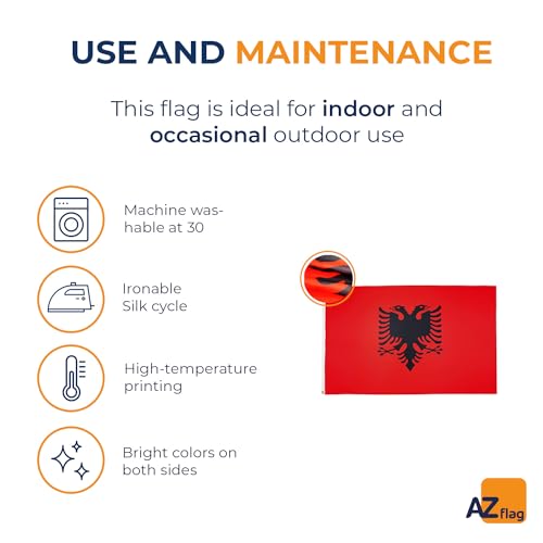 Image of AZ FLAG - Albania Flag - 2x3 Ft - 100D Polyester Albanian Banner with Two Metal Grommets - Fade Resistant - Vivid Colors - 2' x 3' Feet - 90x60 Cm