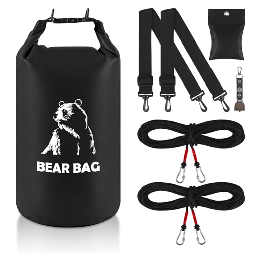 10L Bear Food Bag for Food Backpacking Camping Ultralight Bear Bag Hanging Kit Waterproof Bear Proof Canister Gear Bags with Survival Nylon Ropes Carabiners Bear Bell Rock Pouch Pulley System