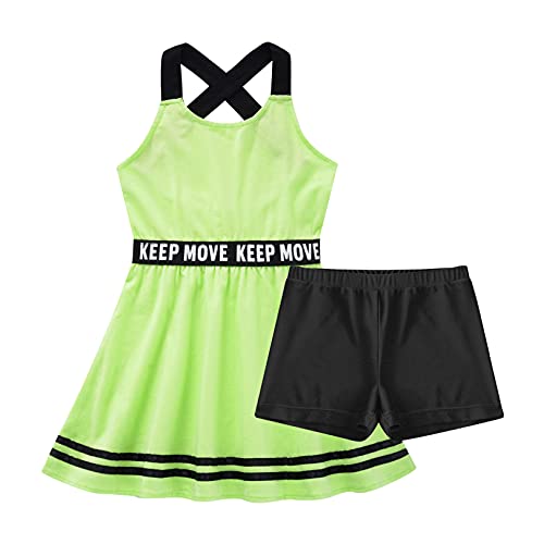 easyforever Kids Girls 2 Pcs Tennis Golf Sport Dress Clothes A-Line Dresses with Shorts Sportwear Set3