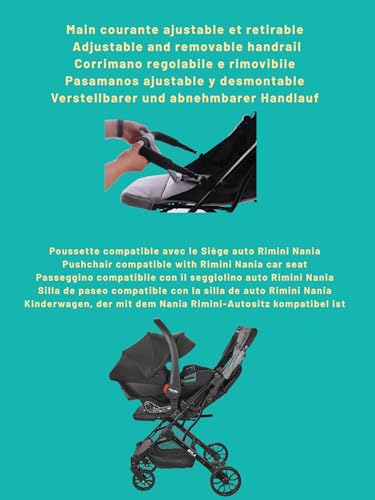 Nania Myla, kompakter Buggy, Kinderwagen 0 bis 4 Jahre (22 kg max), leicht (7,5 kg), Stadtwagen, mit einer Hand in Liegeposition neigbar, großer Aufbewahrungskorb, mit Transporttrolley