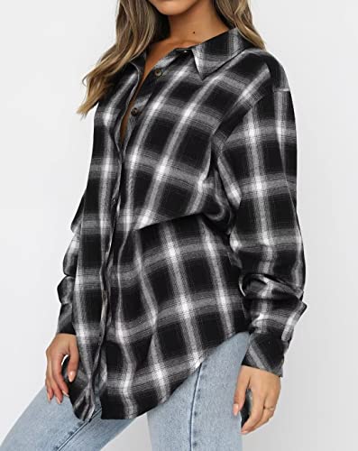 Image of Lacozy Womens Buffalo Plaid Flannel Shirt Long Sleeve Collar Button Down Blouses Tops