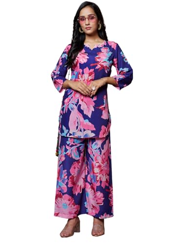 Image of DHRUVI TRENDZ Kurta Sets for Woman | Co ord Set for Women Stylish | Kurti Set for Woman | Short Kurti for Women | Kurtis | Ethnic Floral Straight Kurta Set's with Palazzo Pants