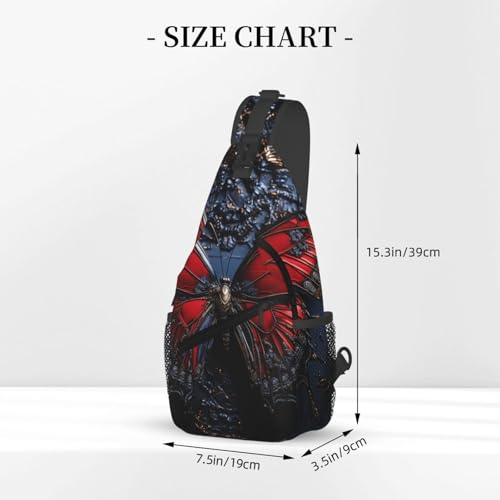 Mochila pequeña de bandolera para pecho unisex roja mariposa miniatura 3