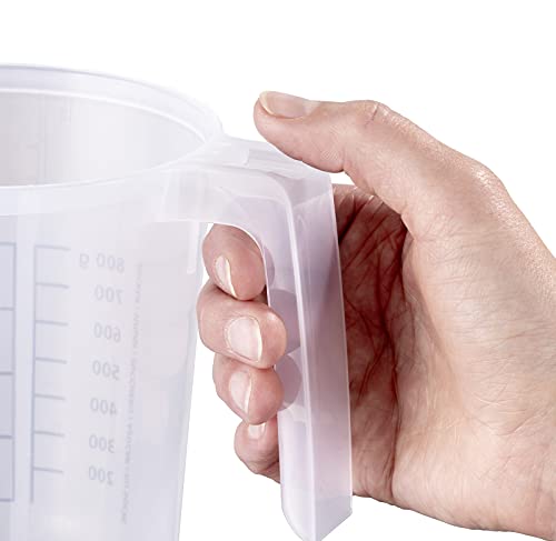 Foto von APS Rührbecher mit Deckel - Messbecher mit Maßskalen für Flüssigkeiten (l/ml), Zucker (g) und Mehl (g) / Volumen 1 Liter/Ø 12,5 cm/Höhe 16 cm