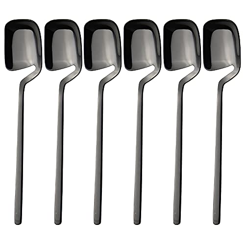 IQCWOOD Coffee Tea Spoons, 5.6 Inches Stainless Steel Small Espresso Spoons for Dessert, Ice Cream, Sugar, Tea, Set of 6 (Black)