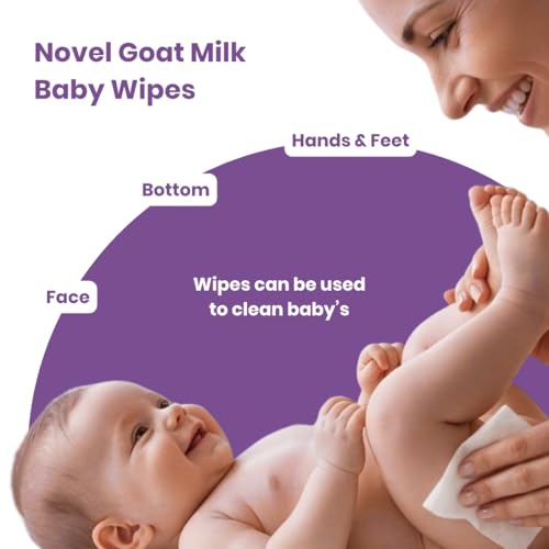 Image of Novel Goat Milk Baby Wipes 72 Wipes x Pack of 6 (432 Wipes) | Caprae Lac, Aloe Vera, Vitamin E Enriched | pH Balanced, Alcohol, Hypoallergenic & Paraben-Free | Extra Thick & Moist wet | Anti Rash Soft Gentle Baby Wipes with Lid