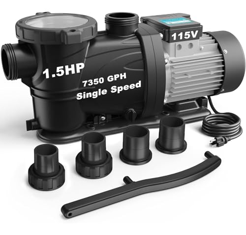 Image of 1.5HP In /Above Ground Pool Pump, 7350GPH Single Speed High Flow 115V Powerful Self Primming Swimming Pool Pumps with Filter