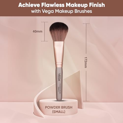 Image of VEGA Powder Brush with Soft Synthetic Hair, Rose Gold, Face Powder Brush, Face Makeup Brush, Small, MBN-20