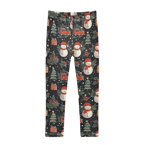 Girls' Athletic Leggings Ankle Length Yoga Dance Pants Kids Teen 4T Snowman Christmas Tree