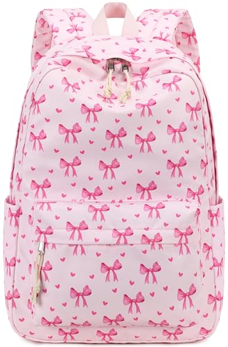 LOIDOU Backpack for Girls School Backpacks Bookbags for Elementary Middle School Women Laptop Backpacks (Bow Tie Pink L-17)