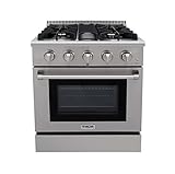 Thor Kitchen HRG3080U 30' Freestanding Professional Style Gas Range with 4.2 cu. ft. Oven, 4 Burners, Convection Fan, Cast Iron Grates, and Blue Porcelain Oven Interior, in Stainless Steel