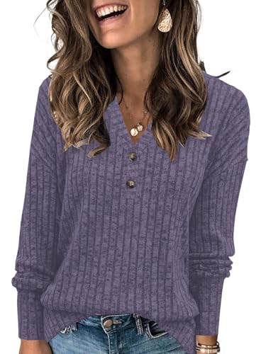 Dimur Lightweight Sweatshirts for Women Long Sleeve Cute Tops Business Casual Pullover Sweater Fall Fashion Light Purple Medium