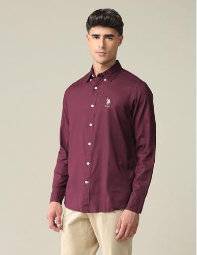 Image of U.S. POLO ASSN. Solid Slim Fit Shirts for Men - 100% Cotton, Full Sleeve Mens Casual Shirts