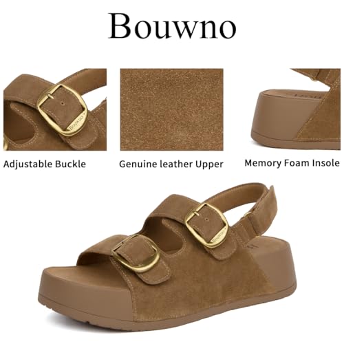 Image of Platform Sandals Women Genuine Leather Slip-on Beach Slide Buckle Comfortable Sandals with Memory Foam Soft Lining and Open Toe Low Wedges