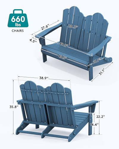Image of SERWALL HDPE All-Weather Folding Adirondack Bench Set of 2, Navy