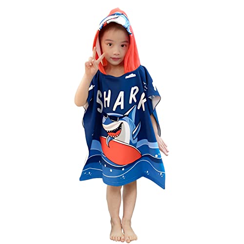 JORAKI Toalla Infantil con Capucha de niño y niña, Toalla de Playa y Baño Poncho Surf para Niñas y Niños de 2 a 8 años (tiburón de Surf)