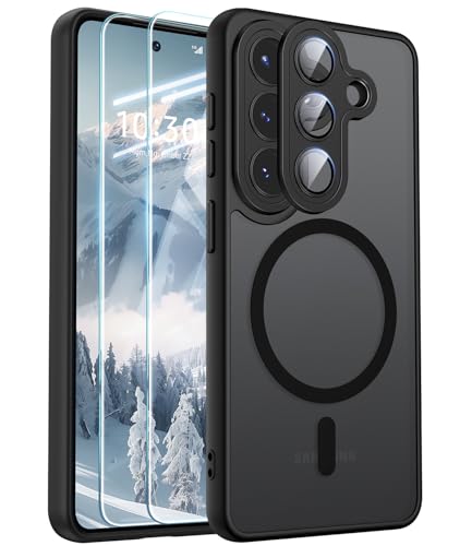 JAME für Samsung Galaxy S26 Hülle mit 2 Schutzfolie & Vollständiger Kameraschutz Kompatibel mit MagSafe Stoßfest Kratzfest Transluzente Matt Handyhülle für Samsung S26 Hülle Schwarz