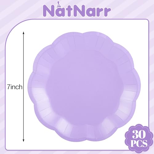 Image of NatNarr 30 Pcs Light Purple Paper Plates, 7 Inch Scalloped Lavender Plates Cute Small Plate Disposable Party Plate for Wedding, Birthday, Baby Shower