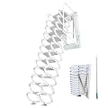 Home White 3m Wall Mounted Folding Ladder Loft Stairs Attic for Decorative House Weight Capacity 882lb