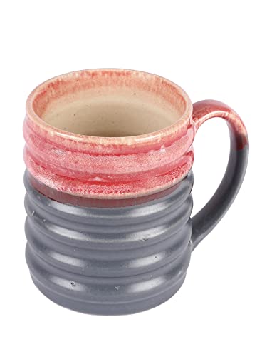 Image of miah decor Handmade Studio Pottery Coffee Mug Set of 2, 300ml Ceramic Tea Cups Set, Dual Tone Stoneware Coffee Cups & Mugs, Ribbed Handmade Tea Mug Set, Microwave & Dishwasher Safe