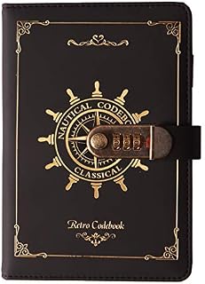 Lirener Vintage PU Leather Diary with Combination Lock(Nautical Pattern), A5 Secret Password Notebook Journal Digital Locking Diary Notepad Handbook Sketchbook Daily Planner Agenda, 145x210mm