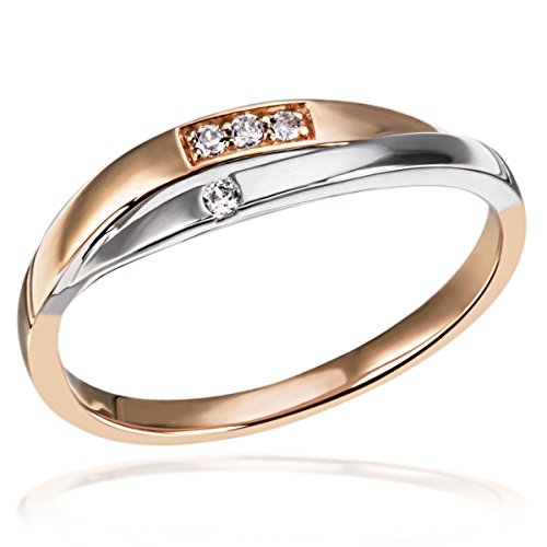Goldmaid Damen-Ring 2-teilig 375 Bicolor Diamant (0.04 ct) weiß Brillantschliff Gr. 54 (17.2)-Pa R6757RW54 Verlobungsring Diamantring