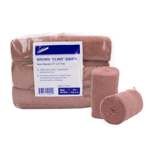 Generic Brown Gauze Rolls Pack of 12, Bandage Roll, 100% Cotton, 3” x 5 Yards, Cling Gauze Wrap for Effective Wound Care & Comfort