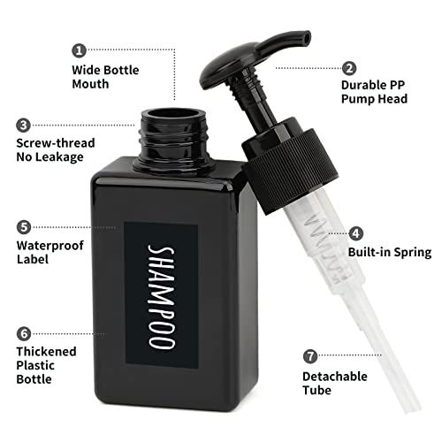 Image of Segbeauty Black Square Plastic Shower Dispenser, 4 Pack 100ml Empty Hand Soap Bottles with Label, Refillable Pump Bottle, Portable Lotion Dispenser, Liquid Container for Travel