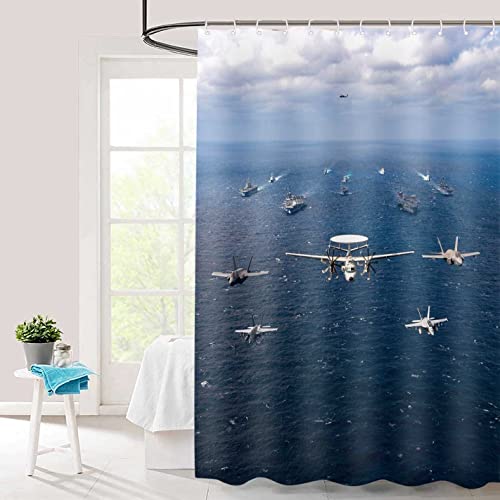 Tersum Warcraft Deck Jet Fighter Shower Curtain For Military Fans Bathroom,Warship Plane Coast Shower Curtain Fabric Shower Curtains 72X72Inch,Durable And Washable With 12 Hooks Ylte041 #TOP1