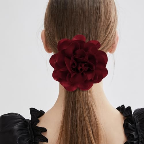 Image of 6.3 Inches Large Rose Flower Brooches and Pins for Women | Rose Flower Hair Clips & Brooches for Women Dresses | Hat Pins for Clothes, Burgundy