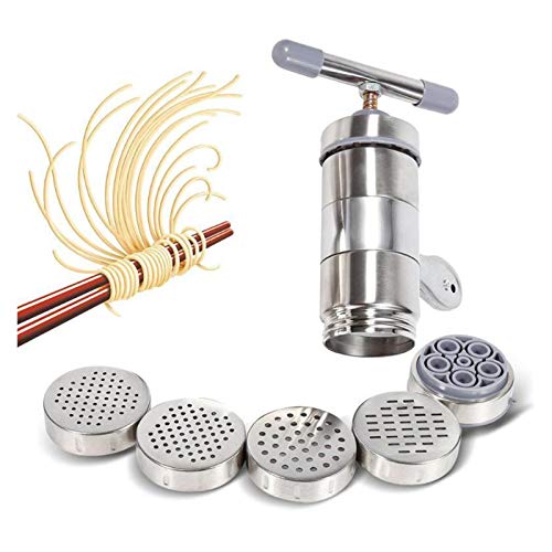 Maquina Pasta Manual de acero inoxidable de fideos fabricante de la prensa de manivela de corte Máquina de pasta de utensilios de cocina de cocina utensilios de cocina Hacer (Color : With 5 heads)