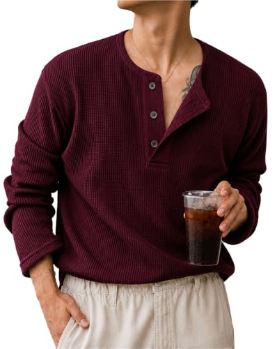Image of AUSK Men's Textured Henley T-Shirt || Full Sleeve Ribbed Knit Button Neck T Shirt for Men || Regular Fit Casual Wear Tee || Smart Casual Tshirt for Mens